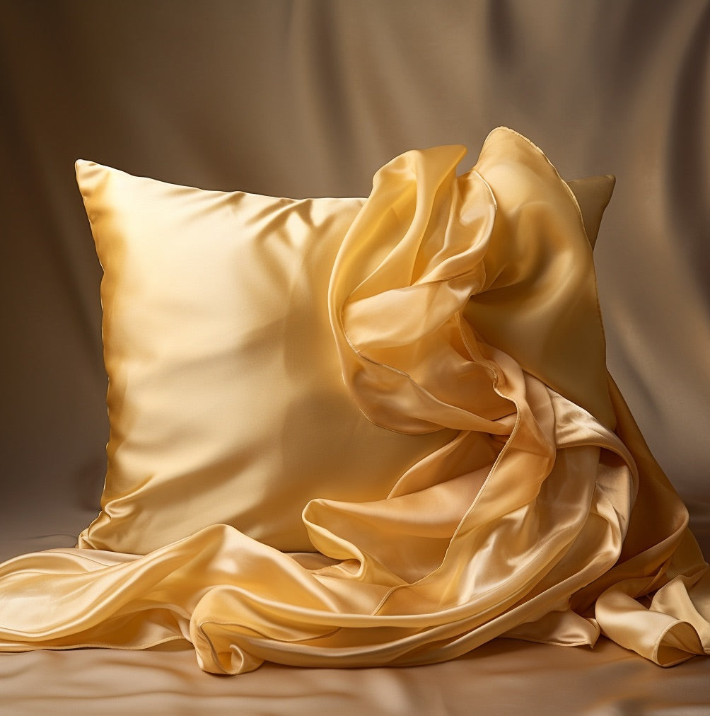 Šilkinis pagalvės užvalkalas auksinės spalvos