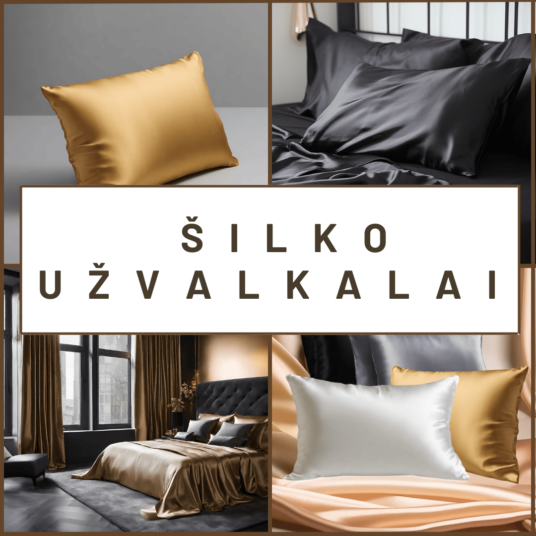 Balti, auksiniai ir sidabriniai šilko pagalvių užvalkalai ant lovos, prabangi kolekcija